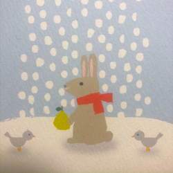 寒中見舞いポストカード雪とウサギ　4枚セット 3枚目の画像