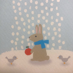 寒中見舞いポストカード雪とウサギ　4枚セット 4枚目の画像
