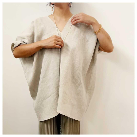 ベルギーリネンの2way Linen Kaftan 【受注生産】ナチュラル 2枚目の画像