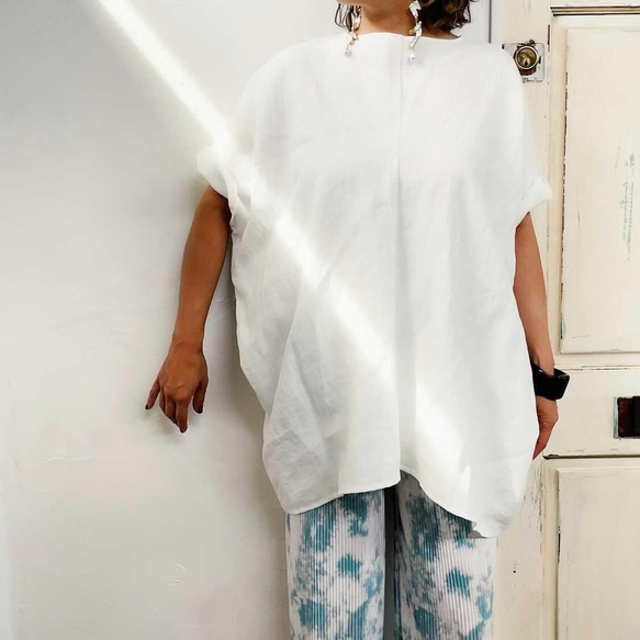 ベルギーリネンの2way Linen Kaftan 【受注生産】ナチュラル 3枚目の画像