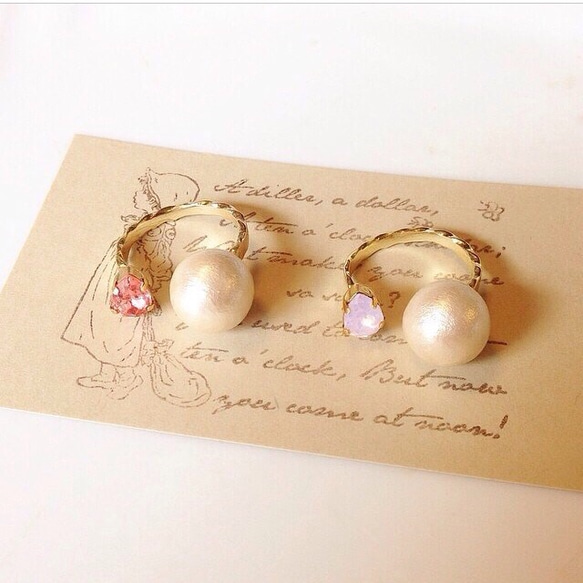 cotton pearl × swarovski ring 2枚目の画像