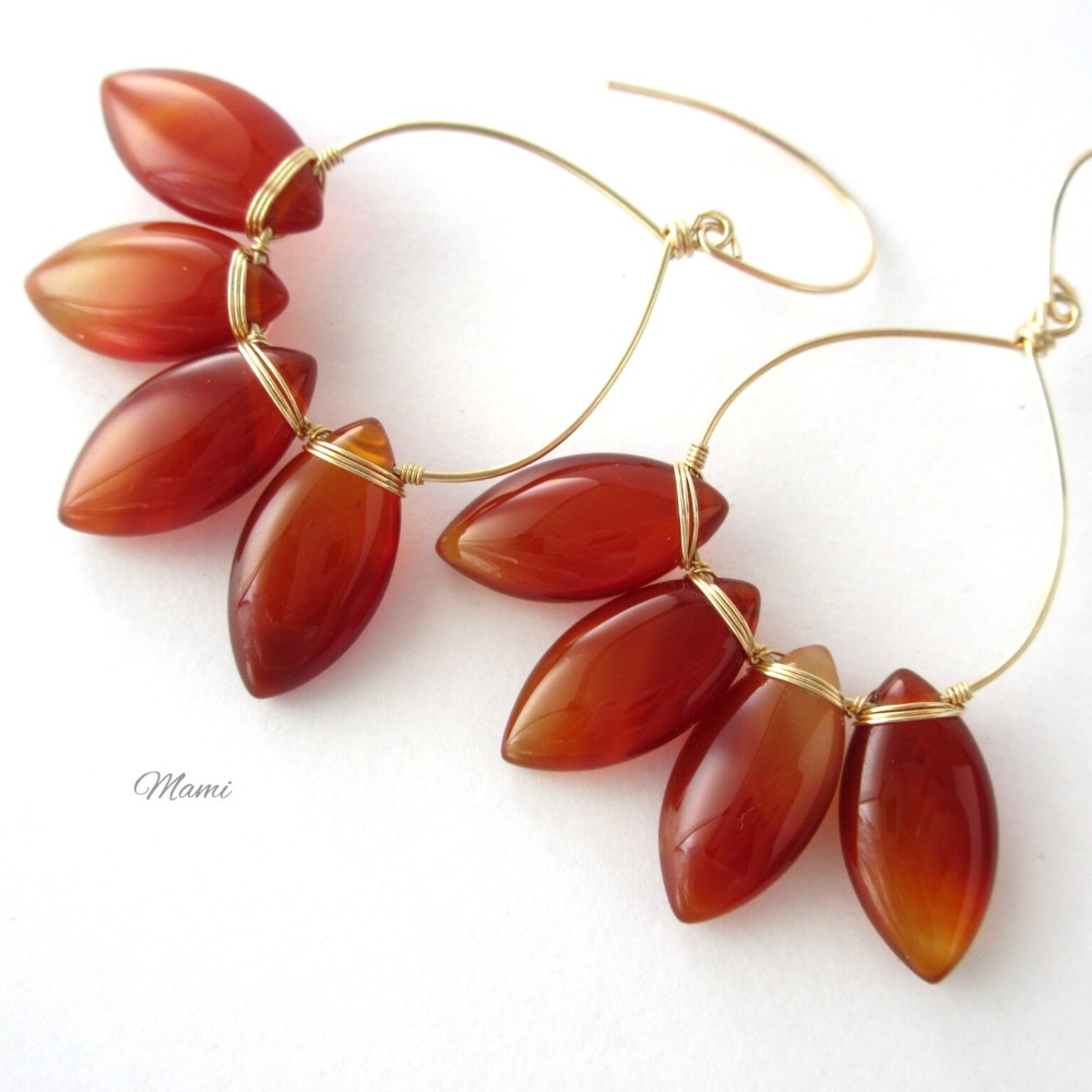 14KGF レッドアゲートのドロップラインピアス