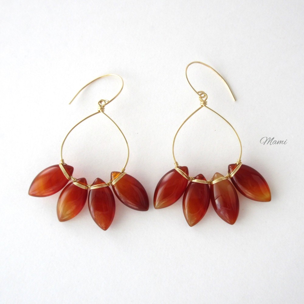 14KGF レッドアゲートのドロップラインピアス