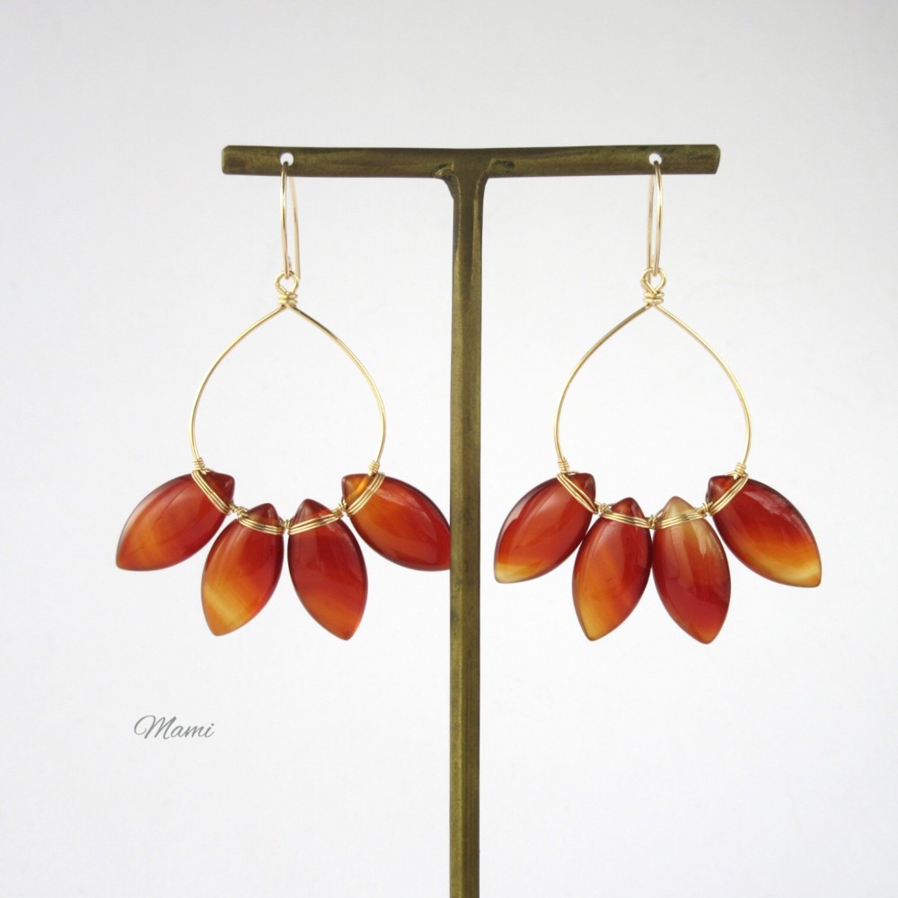 14KGF レッドアゲートのドロップラインピアス