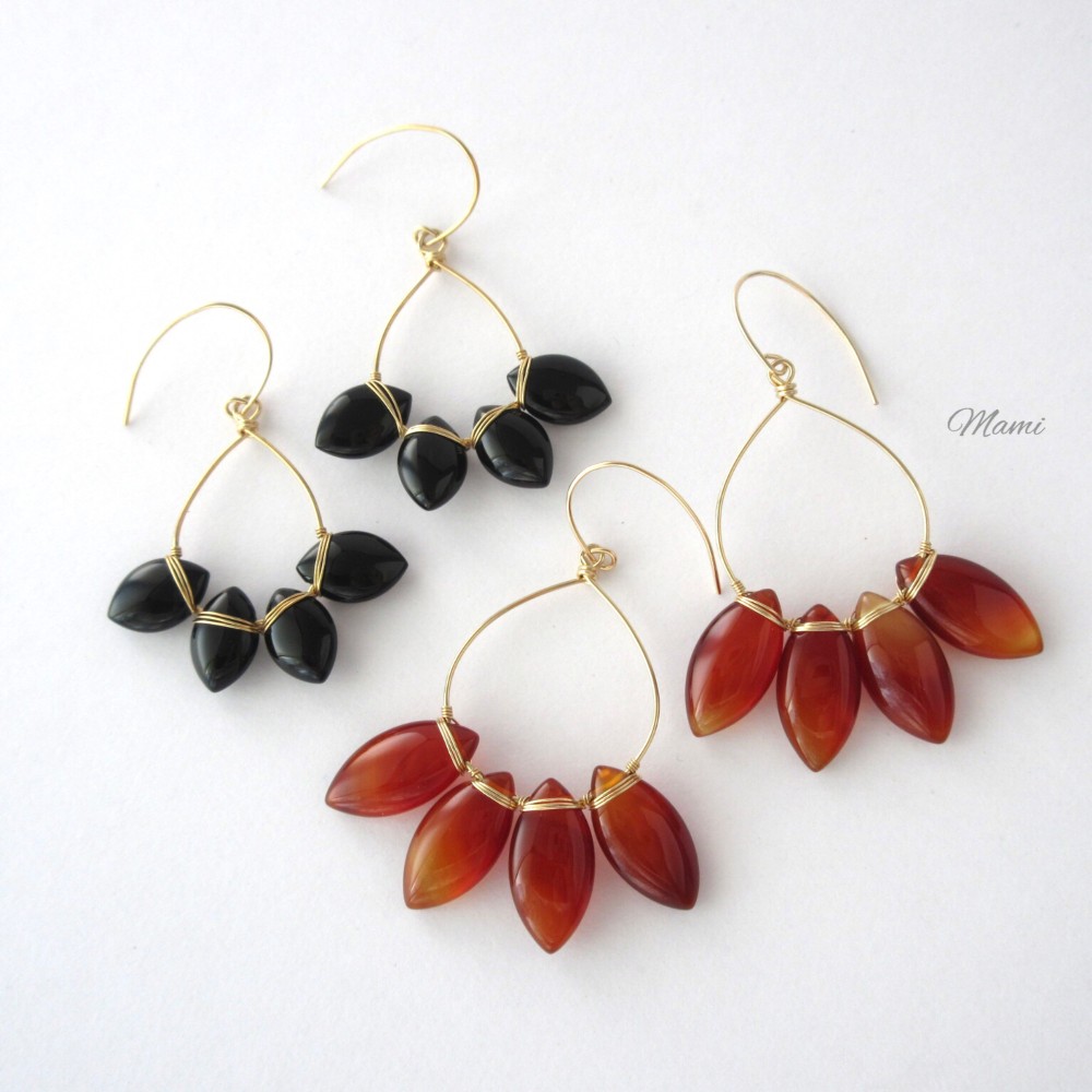 14KGF レッドアゲートのドロップラインピアス