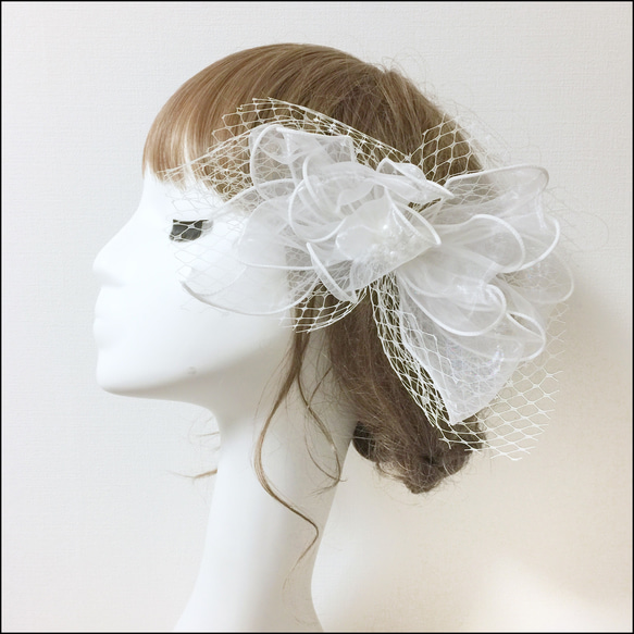 待望の再入荷【Tulle】チュールリボンの髪飾り♥パールとチュールレースの純白ヘッドドレス -№225 2枚目の画像