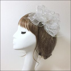 待望の再入荷【Tulle】チュールリボンの髪飾り♥パールとチュールレースの純白ヘッドドレス -№225 3枚目の画像