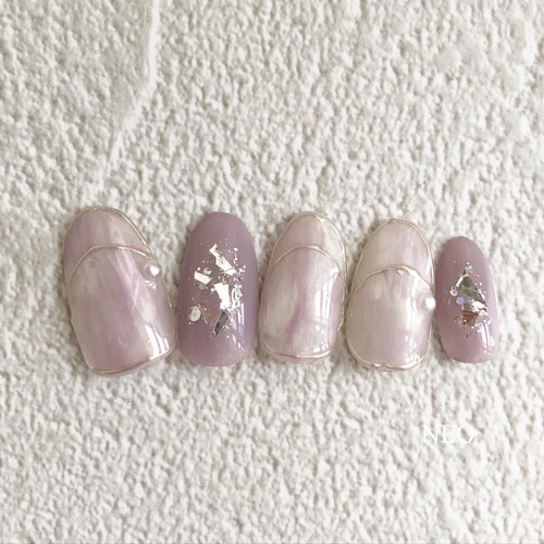 パープルグレーニュアンスマグネットネイル 冬 前撮り ブライダル