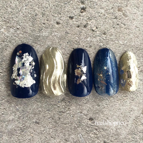 ネイビーニュアンスネイル/前撮り/ブライダルネイル/ネイルチップ/和装  