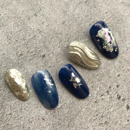 ネイビーニュアンスネイル/前撮り/ブライダルネイル/ネイルチップ/和装  