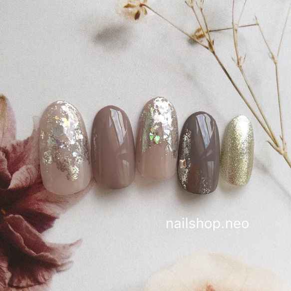 #002 グレージュネイル　ネイルチップ　ニュアンスネイル グレージュニュアンス♡ ネイルチップ ネイルチップ（つけ爪
