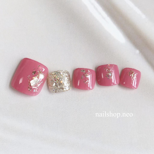 【フットネイル】pink shell フットネイルチップ ピンク＆シェルホロ/フットネイルチップ/ネイルチップ/付け爪