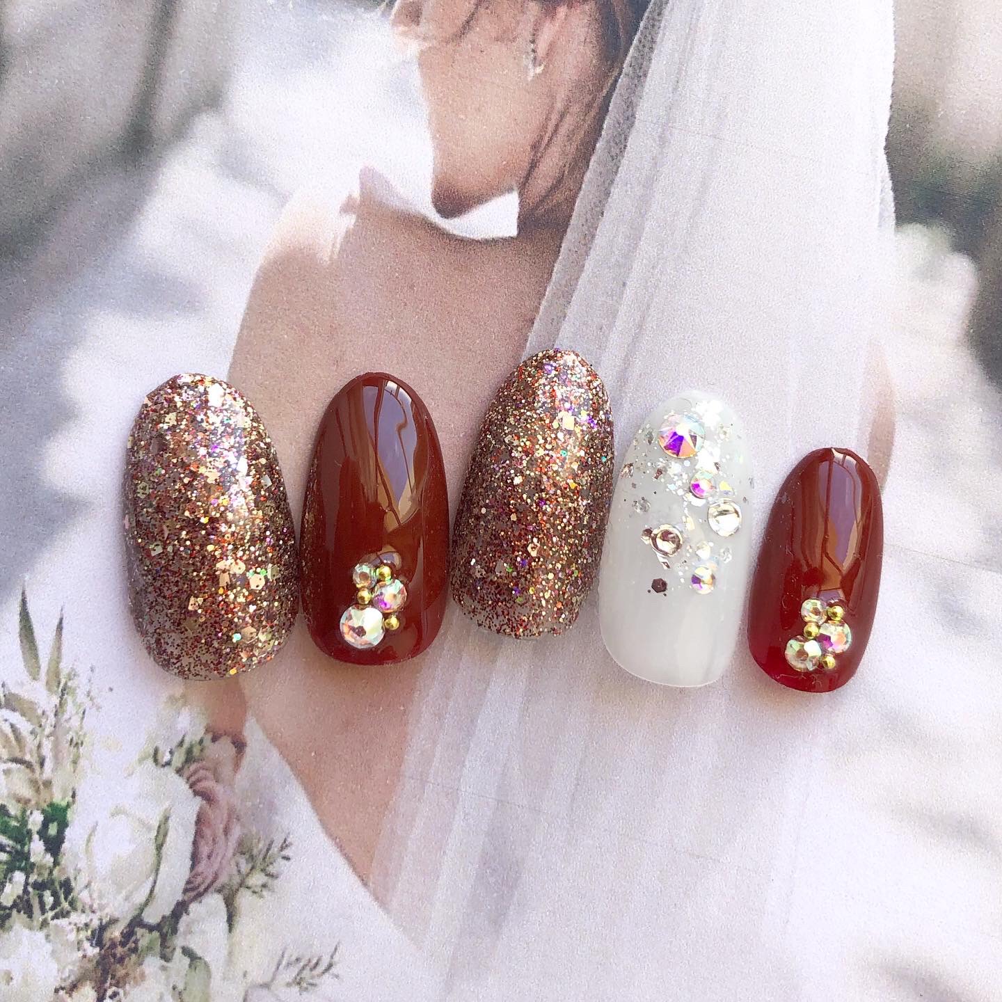 ラメボルドー/ネイルチップ/つけ爪/和装/成人式 ネイルチップ（つけ爪  