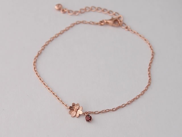 秋桜コスモスのブレスレット【ガーネット】一粒シンプルタイプ