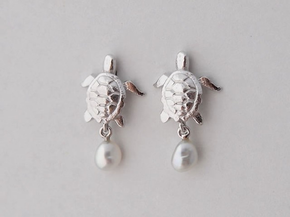 Turtle海龜耳環[M][月光石或淡水珍珠] 第3張的照片