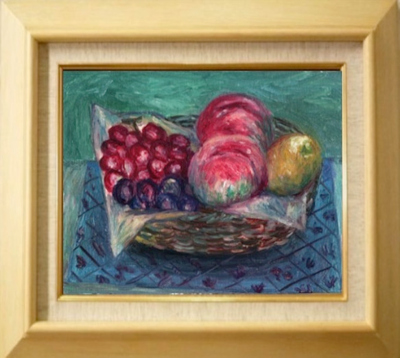 桃と花梨　油彩画F3号 2枚目の画像
