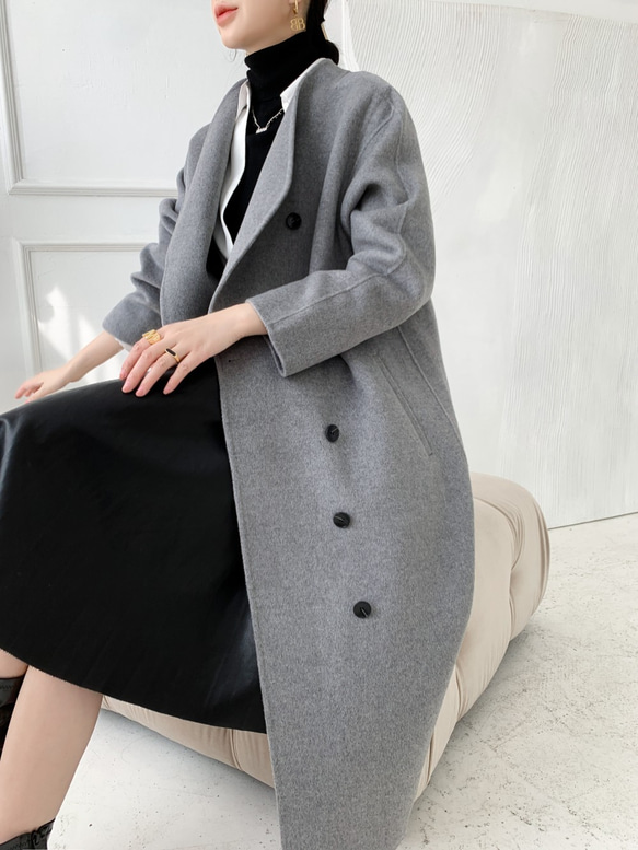 【ウール100％】　リバーシブル生地　手縫い　ロングコート☆オーダーメイド可 6枚目の画像