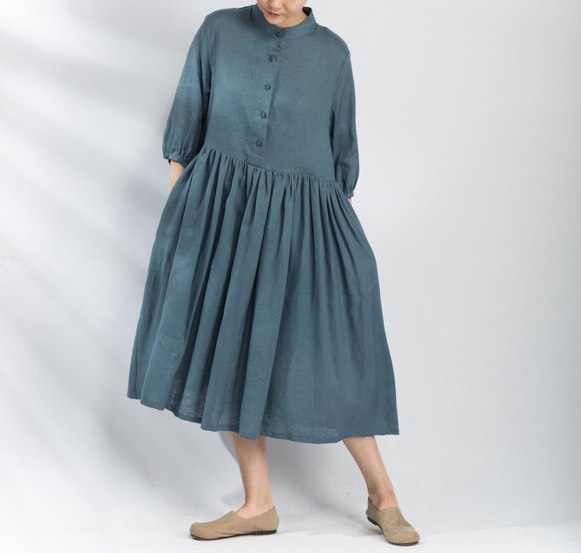 【受注製作】リネンのゆったりギャザーワンピース