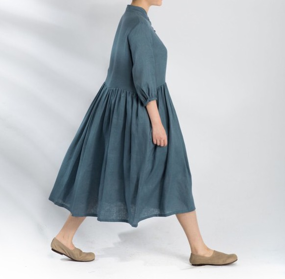 【受注製作】リネンのゆったりギャザーワンピース