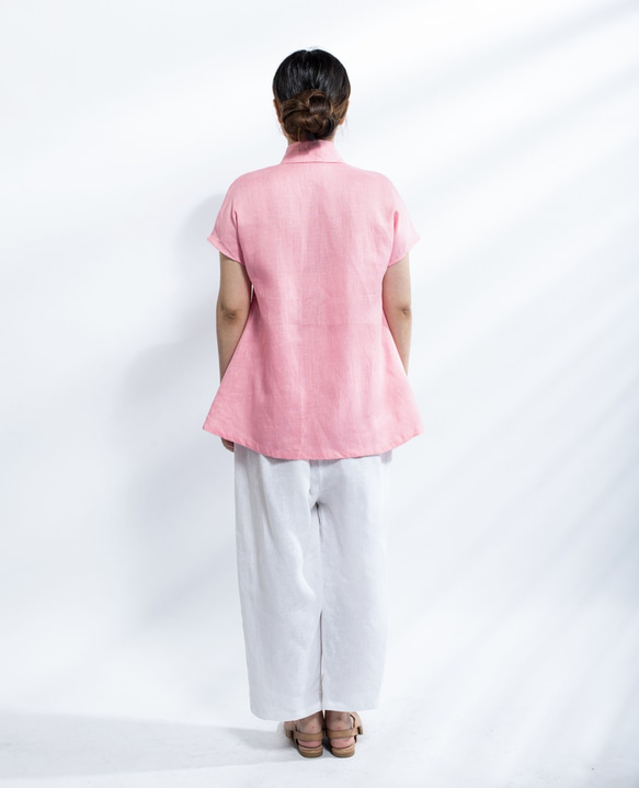 【受注製作】６サイズ展開・お色選択・リネンの可愛い丸衿シャツ・ブラウス 2枚目の画像
