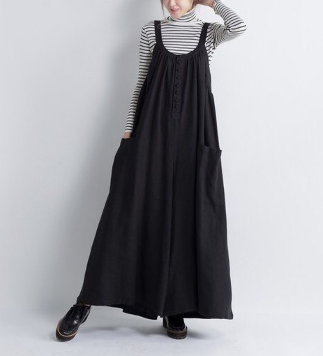 【受注製作】綿麻キャザーたっぷりゆったりのサロペットパンツ