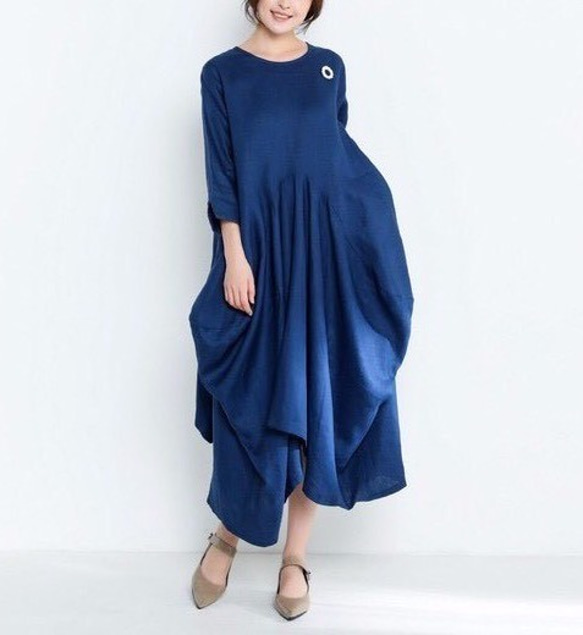 リネンゆったりロングワンピース・ドレス 1枚目の画像