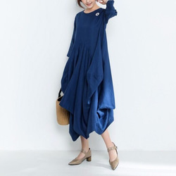 リネンゆったりロングワンピース・ドレス 2枚目の画像