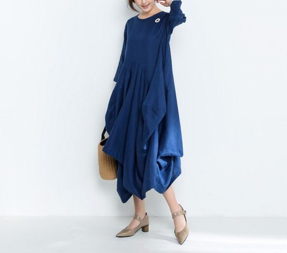 リネンゆったりロングワンピース・ドレス 2枚目の画像