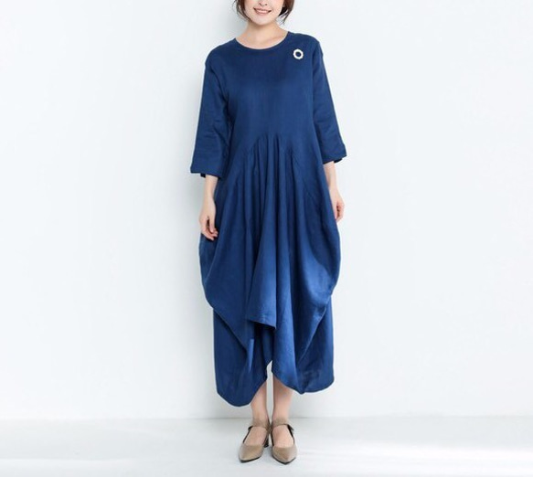 リネンゆったりロングワンピース・ドレス 3枚目の画像