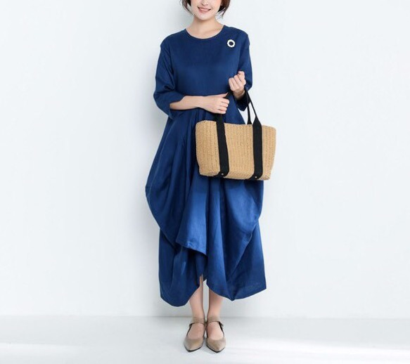 リネンゆったりロングワンピース・ドレス 4枚目の画像