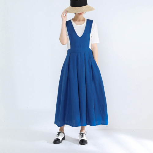 美品BURBERRY BLUE LABEL リネン混 ギャザーワンピ ジャンスカ ドッキングジャンパースカートドレス（ドレス）｜BLUE LABEL