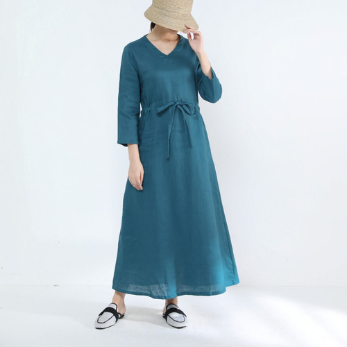 フォグリネンワーク リネンワンピース Ｖネックロングワンピース 麻100％ブルー 楽天市場】fog linen work（カラーブルー）（ワンピース