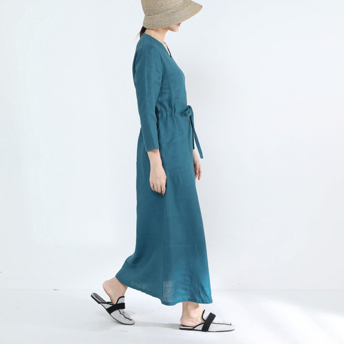 BLUE FRONCE 　リネンワンピース タグ付き未使用　紺色　ゆったりサイズ フレンチリネンロングワンピース/BLUE FRONCE 8973｜BLUE FRONCE