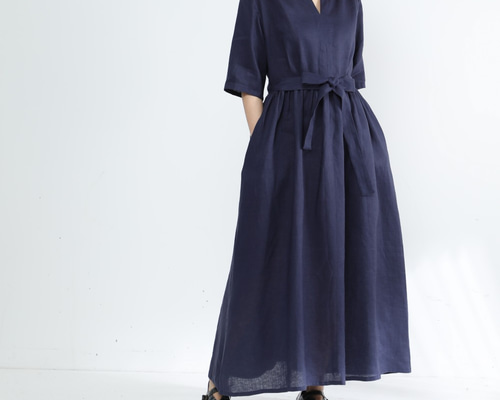 BENETTON リネン100％Vネックノースリーブロングワンピース BENETTON リネン100％Vネックノースリーブロングワンピース
