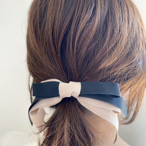 お出かけバイカラーリボン⋈﻿ポニーフック(ベージュ) ポニーフック