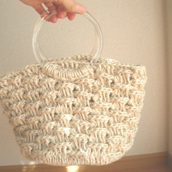【訂購量產】透明手挽袋，配以Mesa髮型圖案編織 第1張的照片