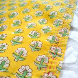 インド綿バンダナ（ブロックプリント）<黄色・花柄> 3枚目の画像