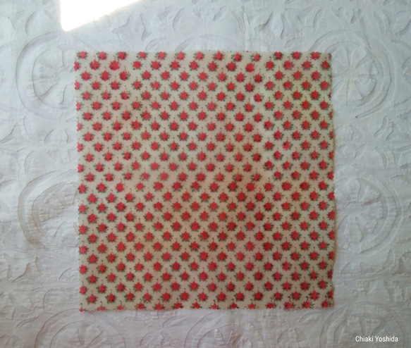 みつろうエコラップ 四角Ｌ：ピンク色 花柄<インド綿100％　ブロックプリント> 2枚目の画像