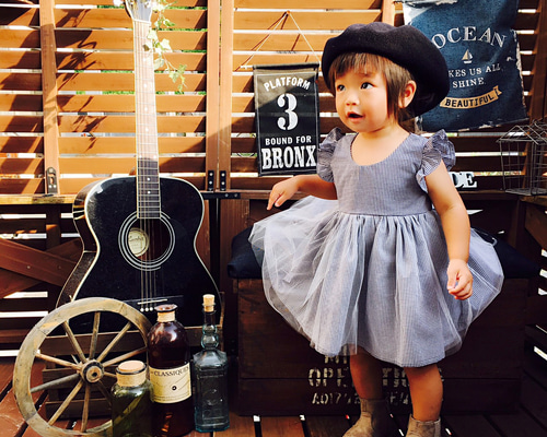 ちっちゃなギンガムチェックのチュールワンピース 子供服