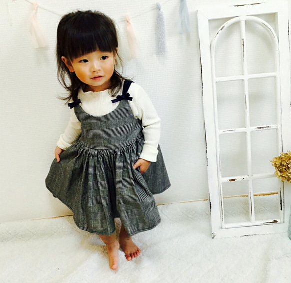 グレンチェックのギャザーワンピース 子供服 こはるびより 通販 