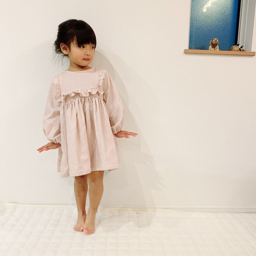 ふわっとダブルガーゼのﾌﾘﾙﾖｰｸワンピース(長袖) 子供服 こはるびより 