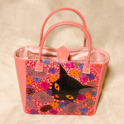 猫のデザイン、バッグ.財布.小物等。アートレザークラフト miniトート