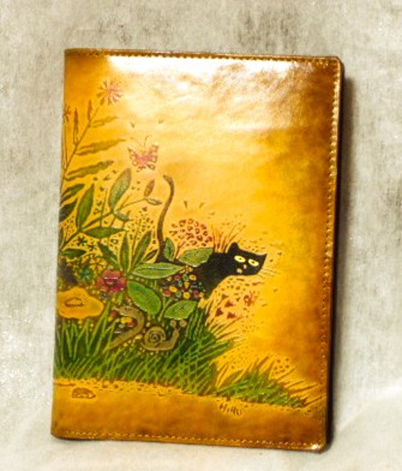 猫のデザイン　バッグ　財布等　レザークラフト  BookjacketB6用catwalk oikawa 2枚目の画像