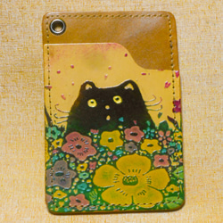 猫のデザイン　レザークラフト　パス&診察券ケース蝶猫　バッグ　財布　catwalk oikawa 1枚目の画像