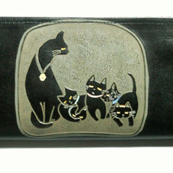 猫のデザイン　バッグ　財布等　レザークラフト ロング財布親子猫 catwalk oikawa 1枚目の画像