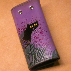 猫のデザイン　バッグ　財布等　レザークラフト  oldキーケース　森猫 catwalk oikawa 2枚目の画像