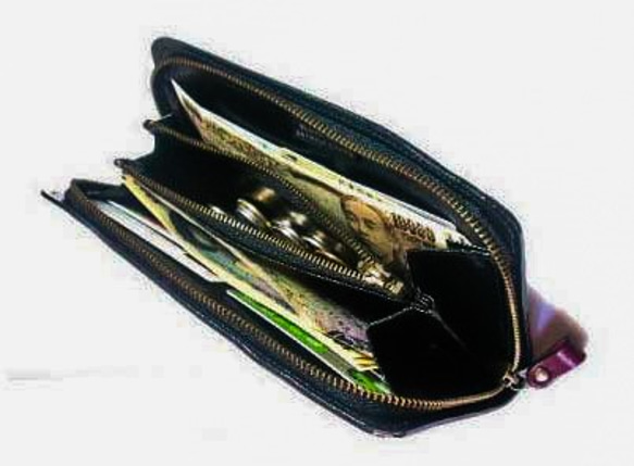 猫のデザイン　バッグ　財布等　レザークラフト ロング財布　花畑猫 　catwalk oikawa 3枚目の画像