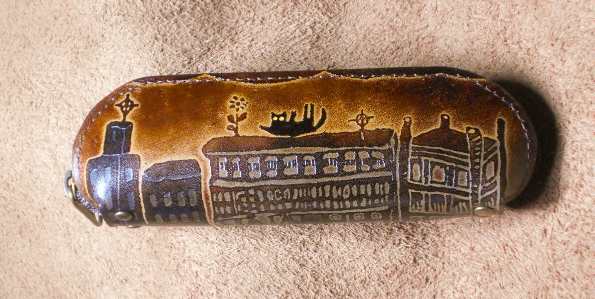 猫のデザイン　バッグ　財布等　レザークラフト ND眼鏡&ペンケースｓビル猫 catwalk oikawa