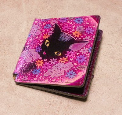catwalk oikawaアートレザークラフト　money bill clip 札ハサミ財布　花畑猫