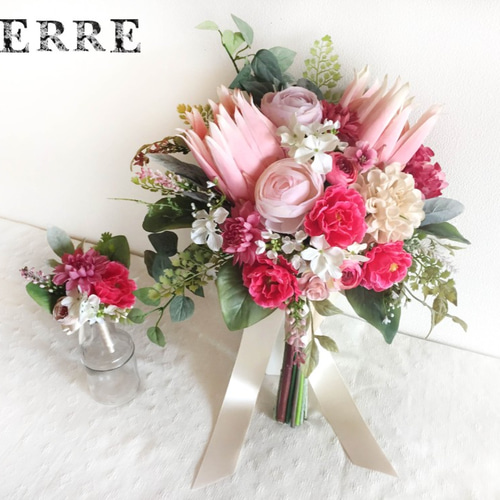 ✨️豪華なウエディングリースブーケ！ブートニアもセット！✨️ オーダーメイド】ウェディングブーケ&ブトニアセット 相談OK